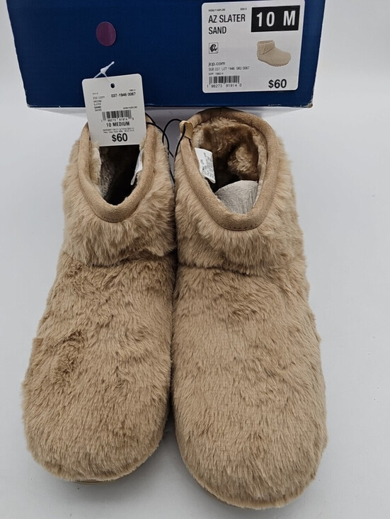 Shoes - Arizona Jean Co Women's Size 10m  Boots Slater Flat Heel Winter Fuzzy Beige Tan